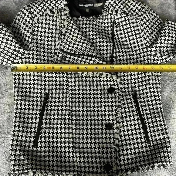 Karl Lagerfeld Paris Tweed Lightweight Motorcycle Jacket Black/White Size XS NWT - Picture 10 of 12